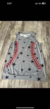 Unbranded Baseball Stitch Star Tank Top Size S Gray Black Red